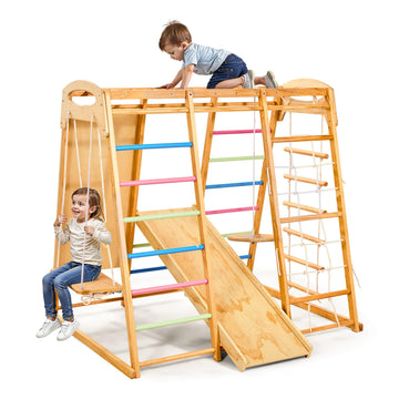 VEVOR Indoor Playground Jungle Gym, 9-in-1 Montessori Climbing Toys for Toddlers, 250LBS Wooden Indoor Playground Playset with M