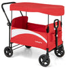 BABY JOY Collapsible Wagon Stroller for 2 Kids & Cargo, Push Pull Double Stroller with Adjustable Handle Bar, Removable Canopy, 