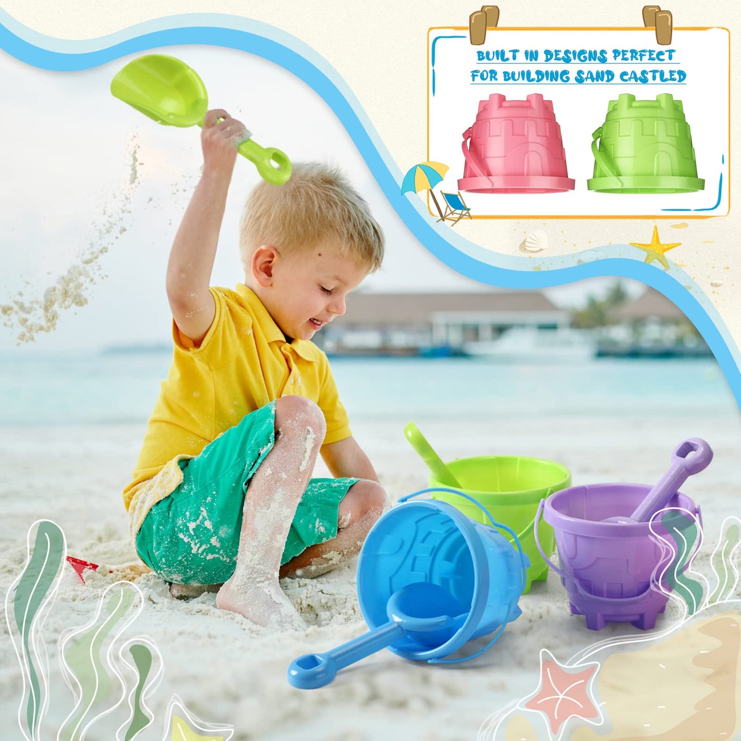 Sosation 100 Pcs Sand Buckets Bulk for Kids Easter Sand Buckets and Shovels for Kids 5.5 Inch Plastic Beach Pails Toys for Girls
