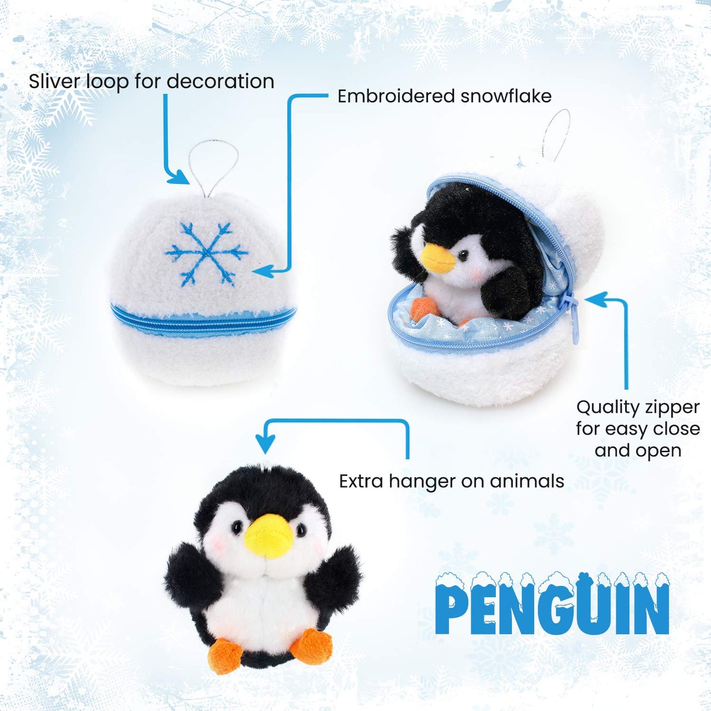 Plushland Snowball Stuffed Zip Up Animal - Penguin - Cute Plush Animals Assortment - Wonderful Soft Toy For Families And Friends