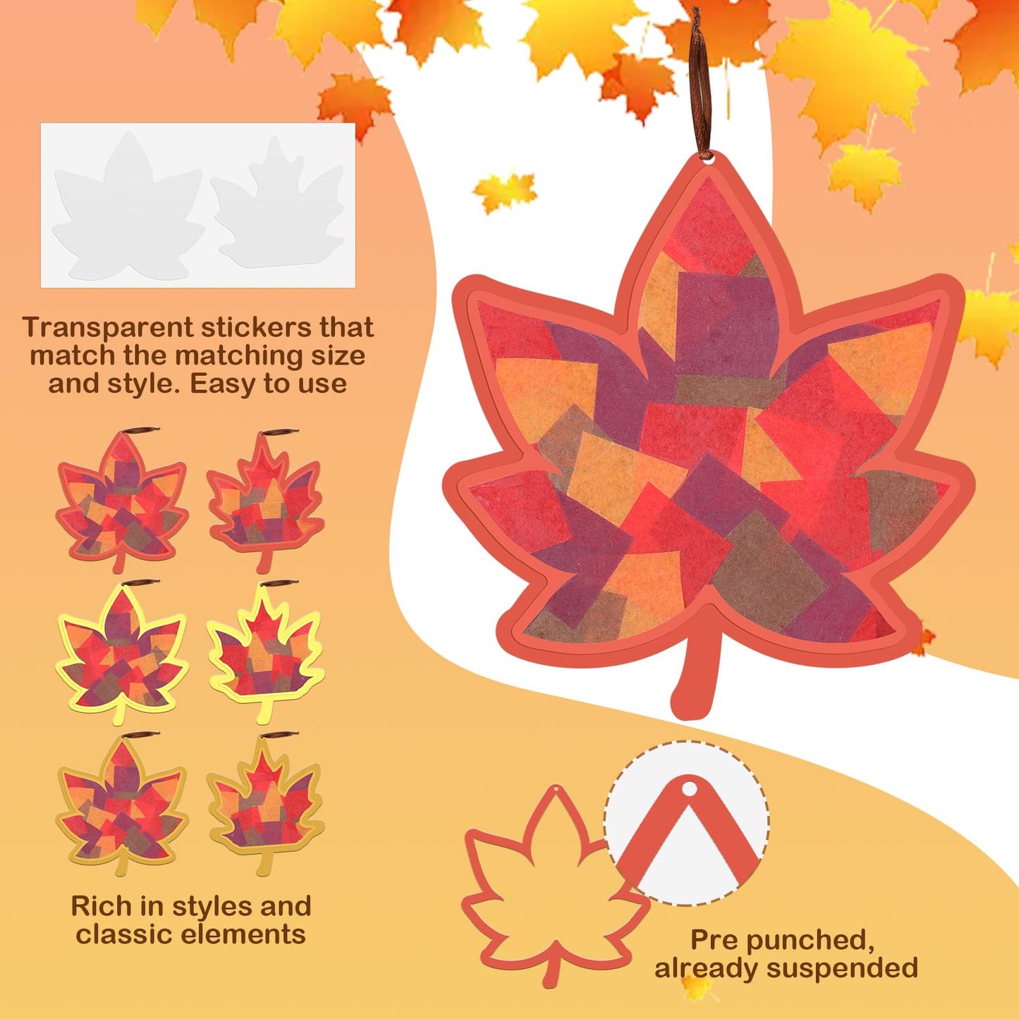 Chiisong 24 Sets Maple Crafts Kit DIY Tissue Paper Sign Crafts for Back to School Fall Harvest Thanksgiving Religious Christian