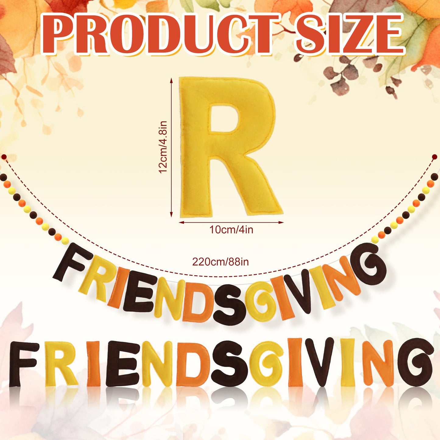 Breling 8ft Friendsgiving Banner Felt Ball Garlands Friendsgiving Party Decor Pre-strung Orange Yellow Brown Felt Banner for Fal