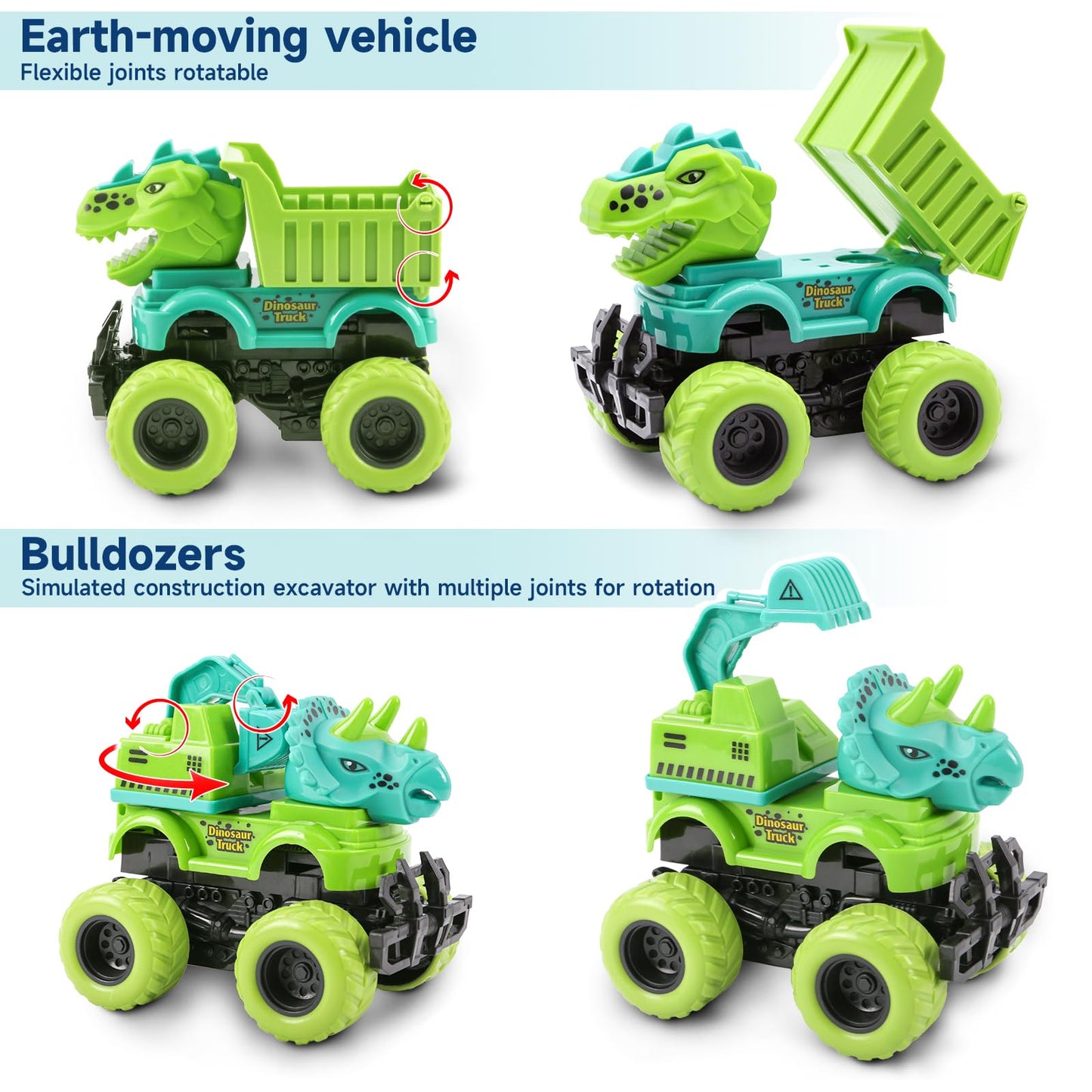 Monster Truck Toys for 2 3 4 5 Year Old Boys Gifts, 2 Pack-Dinosaur Toys for Kids 3-5 with 6 Mini Small Dinosaur Toys, Ideal Mon