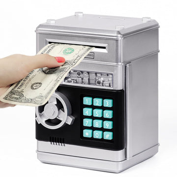 Refasy Kids Piggy Bank,Kids Safe Piggy Bank For Girls Money Saving Box Kids Toys Password Cash Coin Can Atm Bank For Children Great Christmas Birthday Gift Toy For Kids Silver