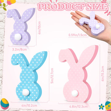 3 Pcs Easter Bunny Table Wooden Signs Decor Spring Farmhouse Wood Bunnies Cute Easter Craft Freestanding Centerpiece Signs for K