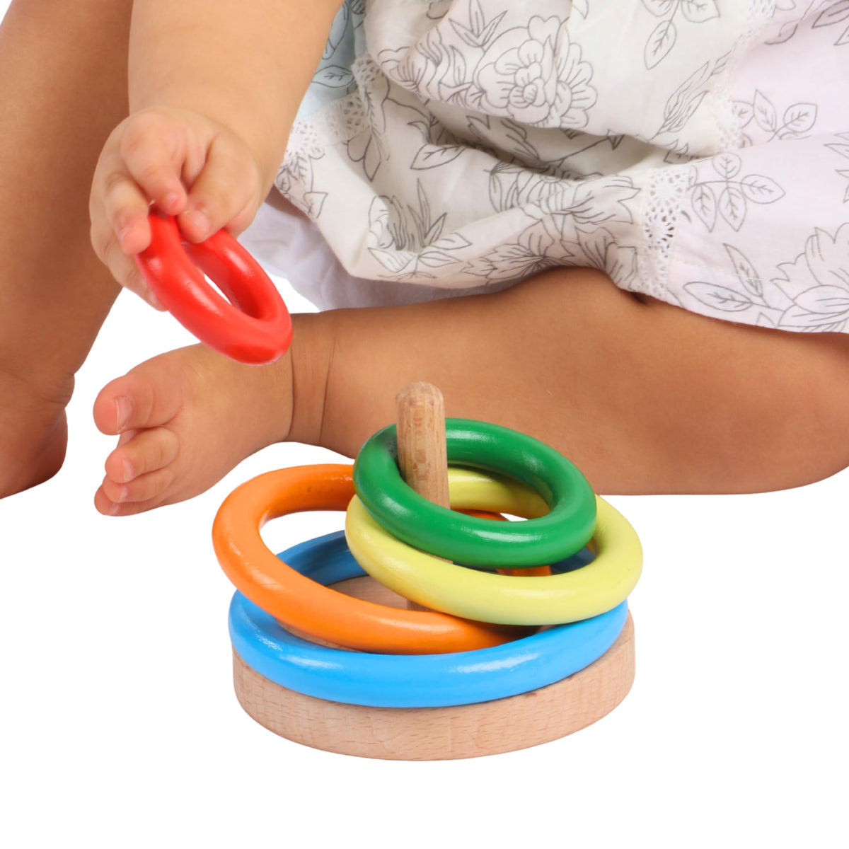Brainytots Wooden Ring Stacker | Montessori Baby & Toddler Toy For Stacking & Sorting | Develops Fine Motor Skills, Problem Solv