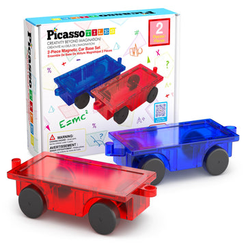 Picassotiles 2 Piece Car Truck Construction Kit Toy Set Vehicle For Magnetic Blocks Building Tile Sensory Magnet Toys With Re-En