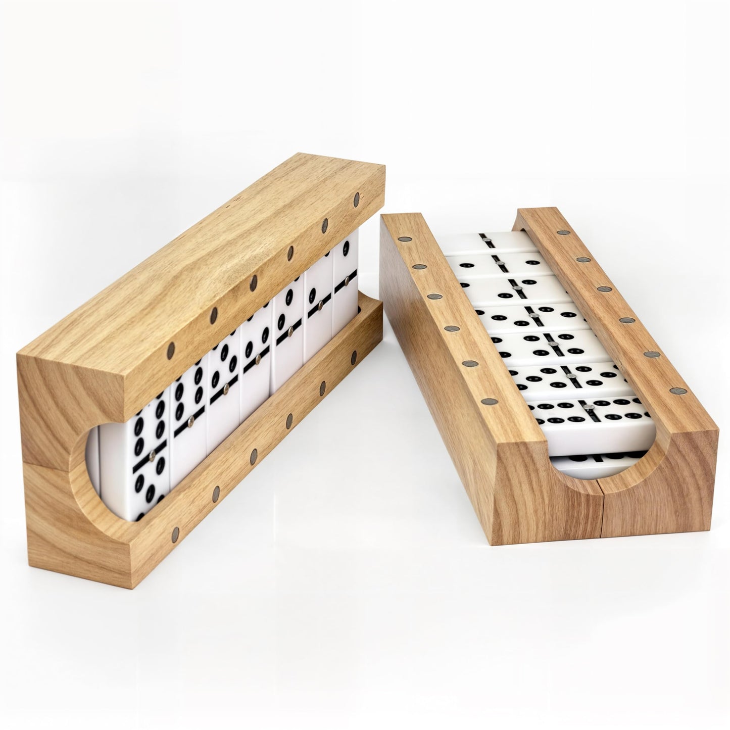 Domino Game Set Of 28 | Professional Double 6S | Multi-Use Box | Trays To Stand Tiles | By Adesign+ (Solid Wood)