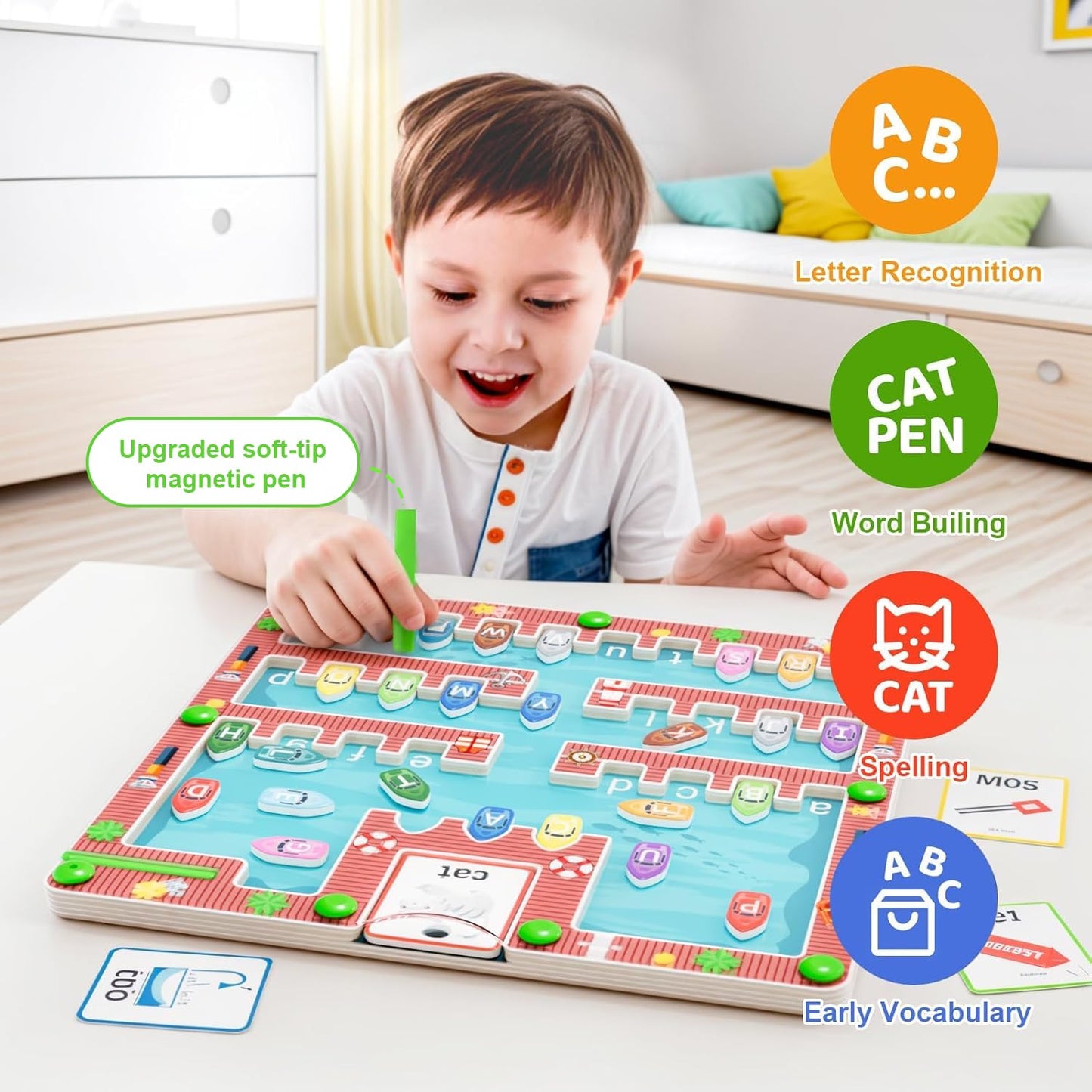 zhiwuzhu Magnetic Alphabet Maze Board - Montessori Puzzle Toy for Toddlers Ages 2-4, Small Wooden Learning Game
