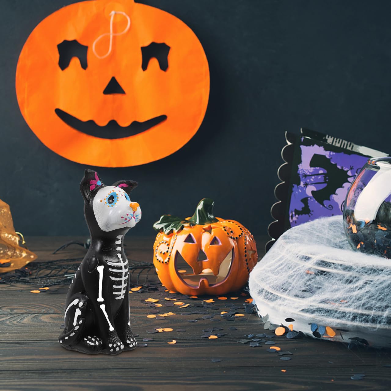 Little Flower Dog Toys - Halloween Resin Figurine for Table Decoration Glow-in-The-Dark Black Dog Statue 5.51 X 2.44 X 2.04 Inch