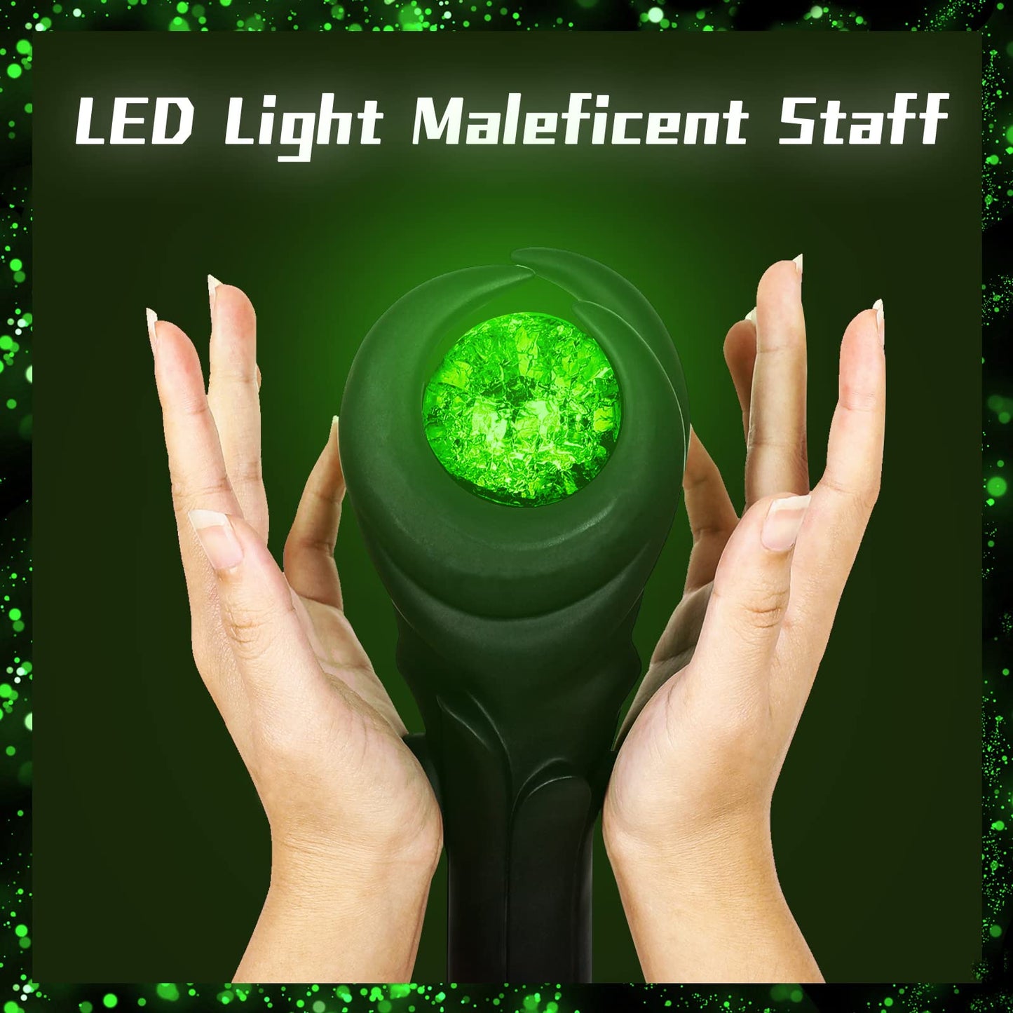 Flylife 51Inch Deluxe Maleficent Staff With Green Light Orb, Wizard Scepter Magic Wand Halloween Prop (Green Light)