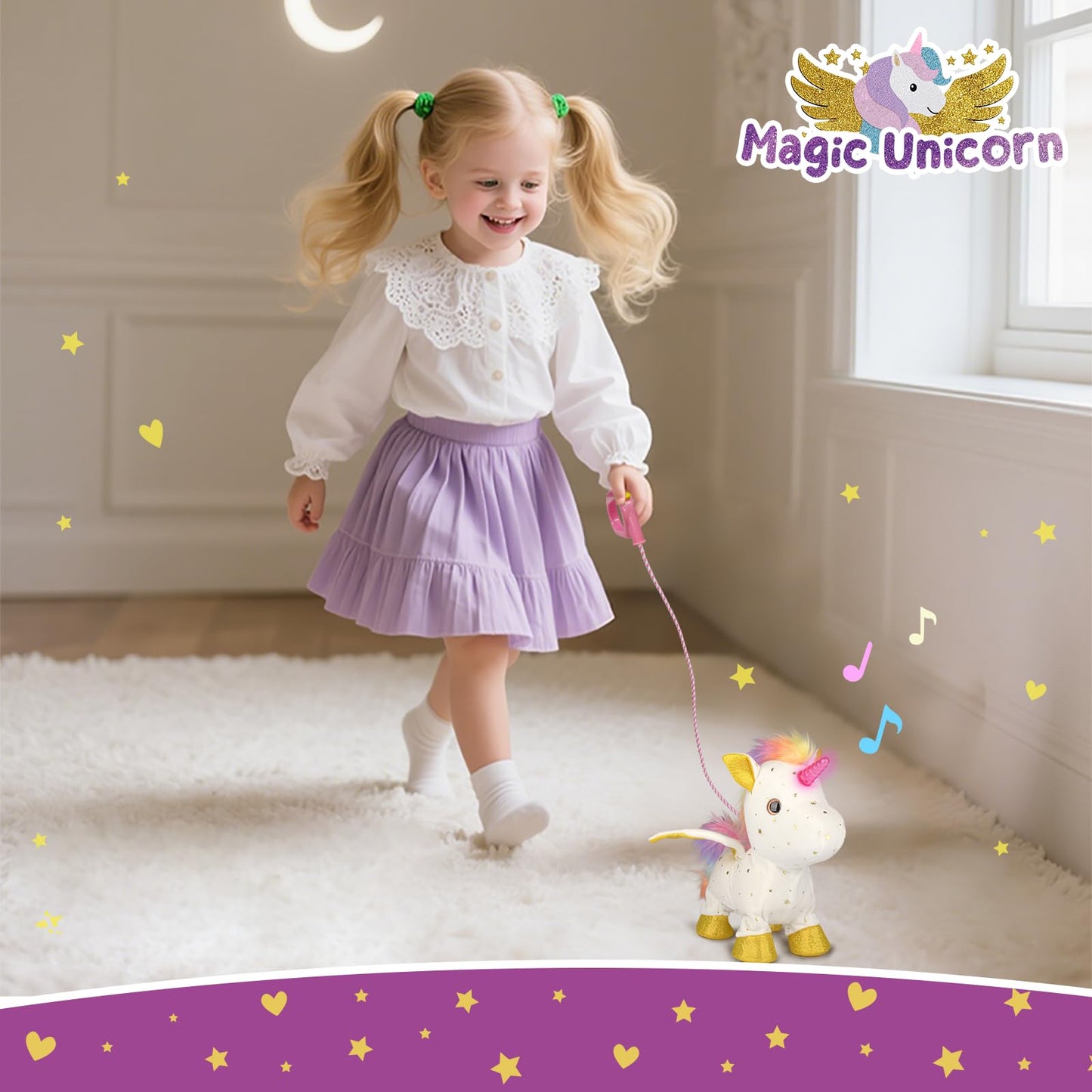 Unicorn Gift Toys for Girls Age 4-6,Interactive Light-Up Walking Unicorn Plush Toy, Remote Control Leash, Electronic Plush Toy w
