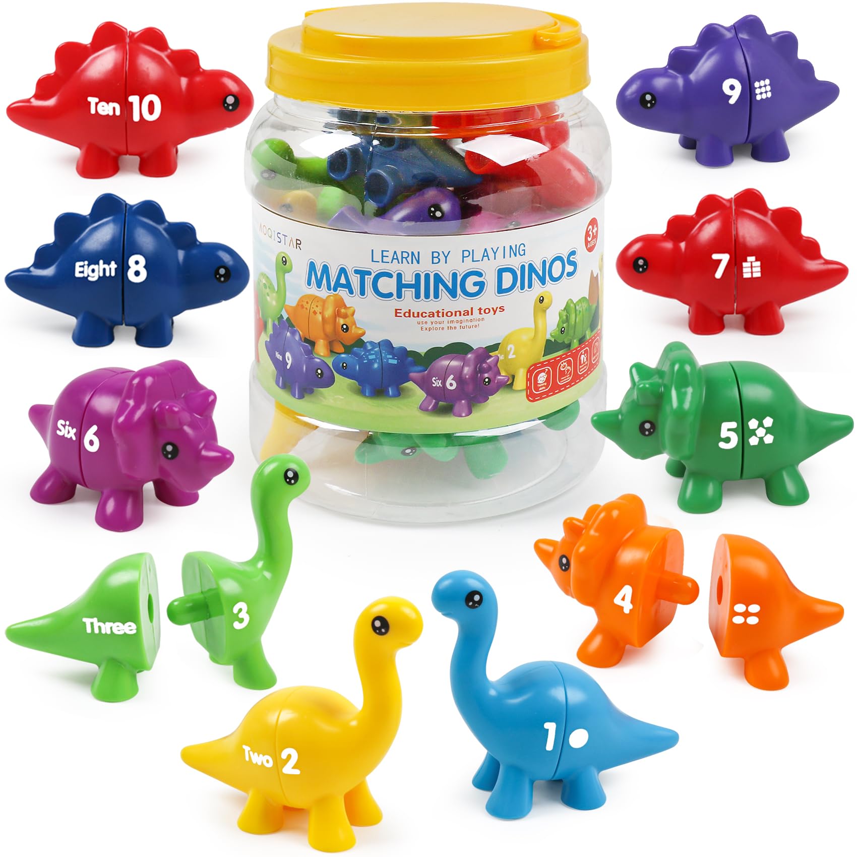 Matching Number Counting Dinosaur Toys With Double-Sided 1 2 3 Number Preschool Learning Sensory Sorting Educational Montessori 