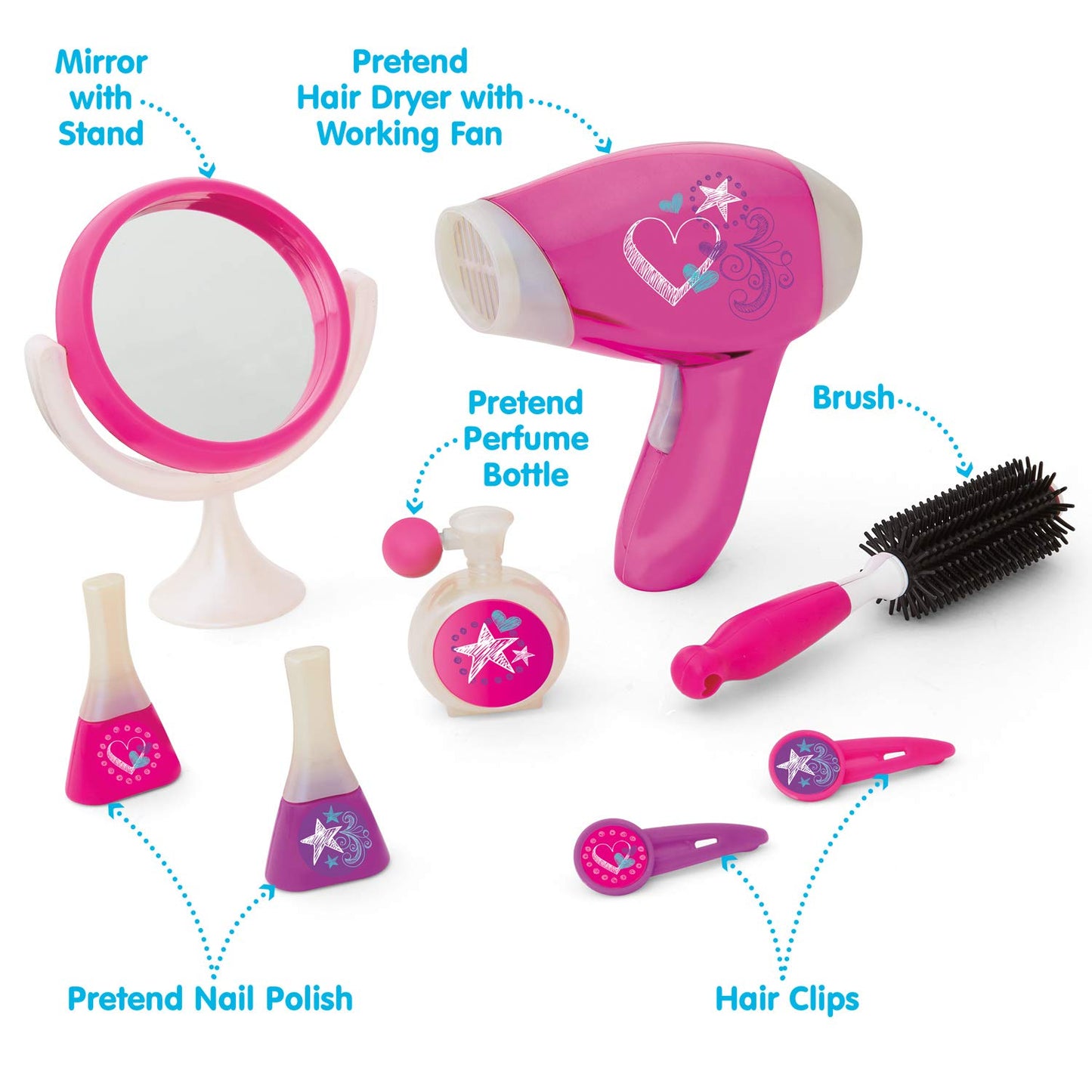 Kidoozie Glamour Girls Styling Set - Pretend Play Hair and Cosmetics Set for Children Ages 3 and Above