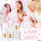 Foldtier 50 Pcs Baby Shower Party Disposable Plastic Cup 12 Oz Pink Bear Cups Thick Clear Cup Lids Straws Baby Shower Party Supp