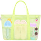 Tagitary Beach Toys Mesh Beach Bag with Zipper, Green Large Beach Tote Waterproof Sandproof with 8 Pockets for Storage Swim Pool