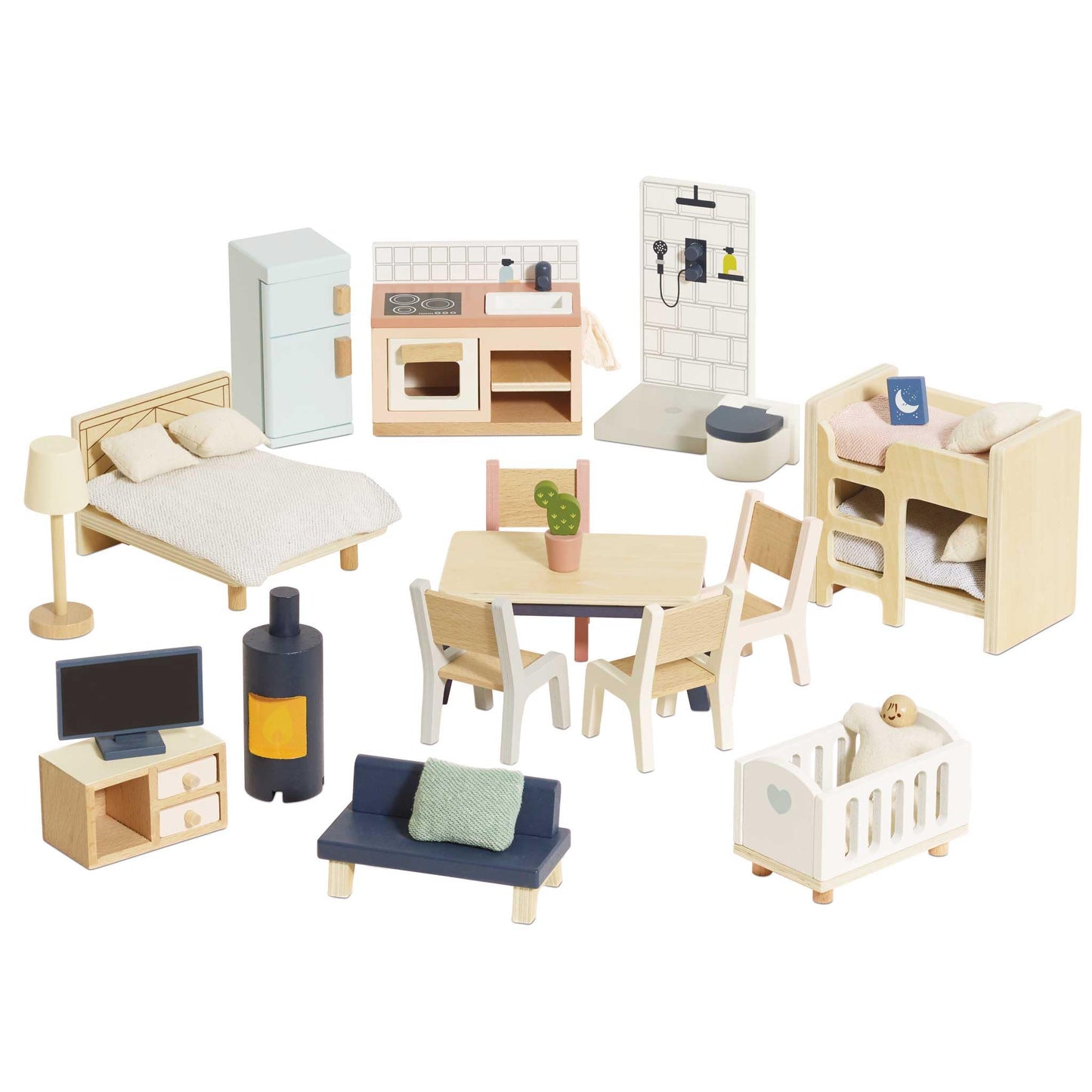 Le Toy Van - Wooden Dolls House Full Starter Furniture & Accessories Play Set For Dolls Houses | Girls Or Boys Dolls House Furniture Sets - Suitable For Ages 3+