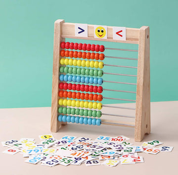 Educational Abacus for Kids Math - 10 Row Wooden Counting Frame with Number 1-100 Cards - Teach Counting  Addition and Subtraction  Preschool Learning Math Toys for Boys Girls Gift 3 4 5 Year Old