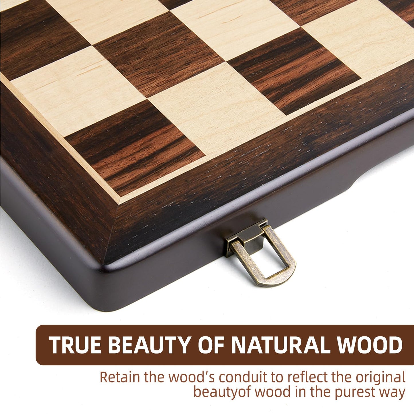 Elongdi Magnetic Wooden Chess Set For Adults Kids,15' Folding Chess Board With Wood Texture 2 Extra Queens - Handmade Pieces Travel Board Games For Professional Beginner