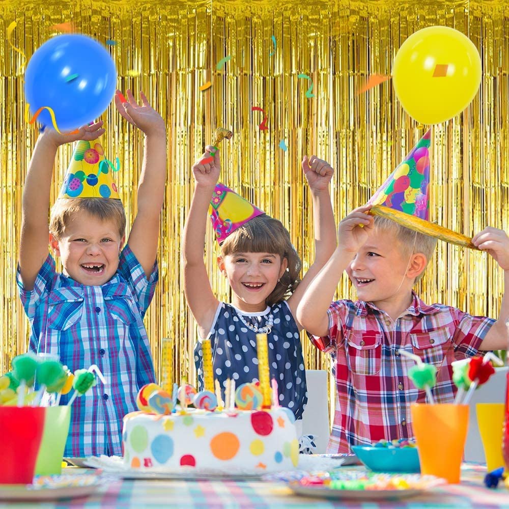 3Pcs Gold Metallic Tinsel Foil Fringe Curtains,3.2ft*8ft Gold Photo Booth Backdrop Streamer,Photo Booth Props,for Party Door Wal