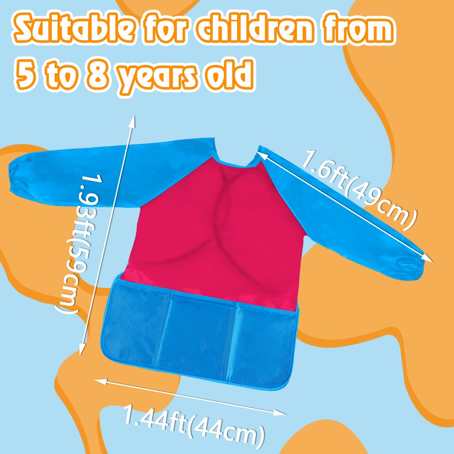 Zkptops Kids Art Smocks 18 Pack Waterproof Long Sleeve Aprons for Ages 3-7, Medium, Polyester