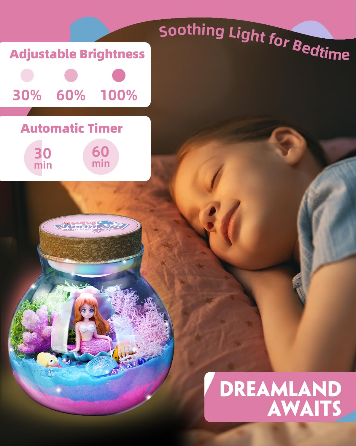 Light-Up Mermaid Terrarium Kit for Girls, DIY Arts & Crafts Gift for Girls Ages 4-6 7 8-12 Year Old, LED Night Light with Remote