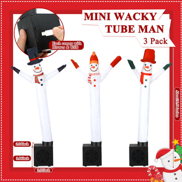 Poen 3 Pcs Winter Mini Inflatable Tube Man Gift Wacky Waving Inflatable Tube Guy With Blower Desktop Mini Dancer Tubes Man Gift For Winter Man Women Birthday Party Decoration(Snowman)