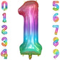 Paticool 40 Inch Rainbow Number Balloon 1, Large Number Foil Balloons Mylar For Girl Boy Birthday Party Celebration Decorations