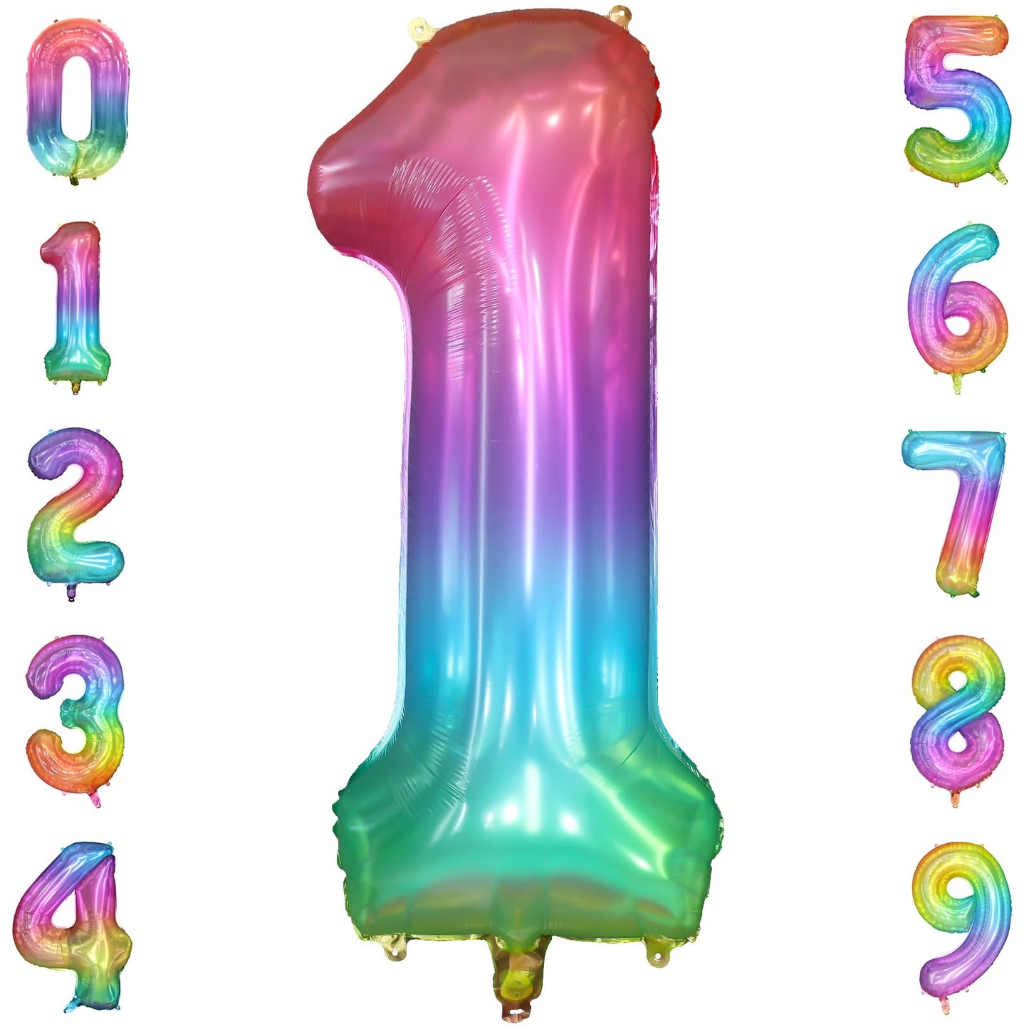 Paticool 40 Inch Rainbow Number Balloon 1, Large Number Foil Balloons Mylar For Girl Boy Birthday Party Celebration Decorations