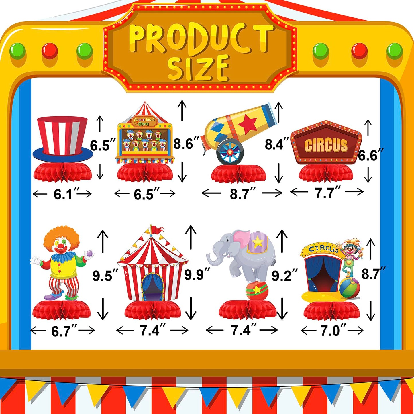 Hapibidesign Carnival Circus Party Decorations - Honeycomb Centerpieces For Circus Birthday Decor - Carnival Circus Table Decora
