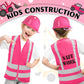Geyoga 36 Pcs Kids Construction Worker Costume Construction Dress Up Party Favors Vests Hats Bag For Birthday Age 3-8(Pink)