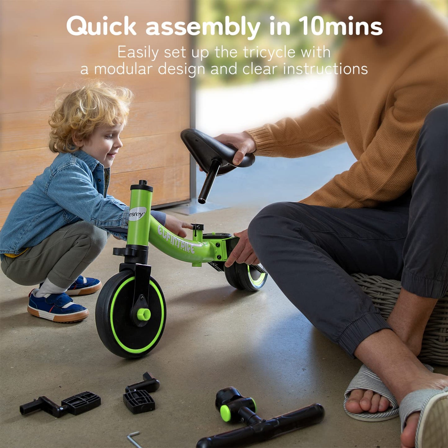 besrey Toddler Bike 5 in 1 Tricycle for Kids 10 Months to 4 Years, Large, Green, Carbon Steel, Model BR-C7271