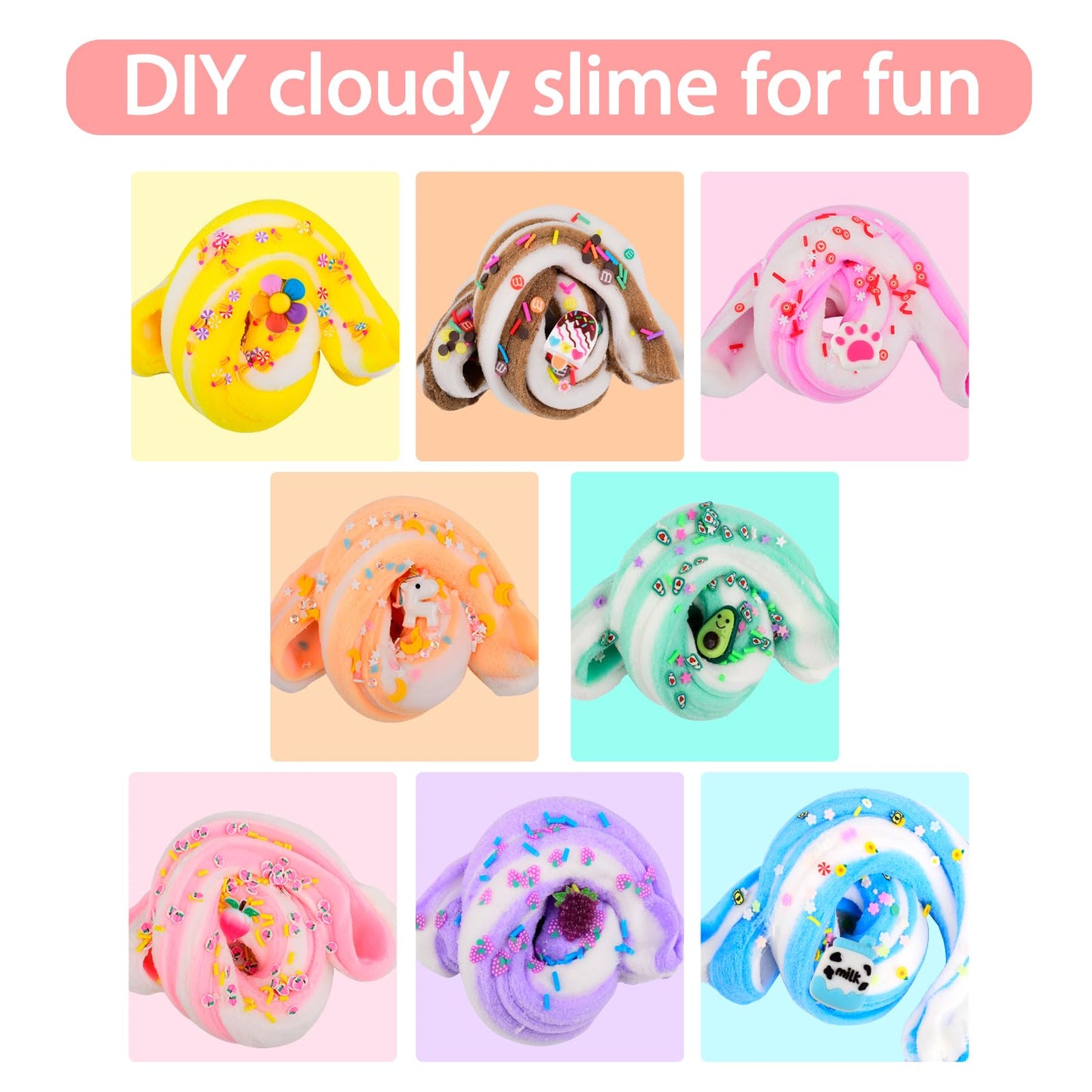 11 Pack Mini Cloud Slime Kit, Slime With Avocado, Rose, Claw And Unicorn Charms, Mess-Free, Scented Diy Slime For Girls Boys, St