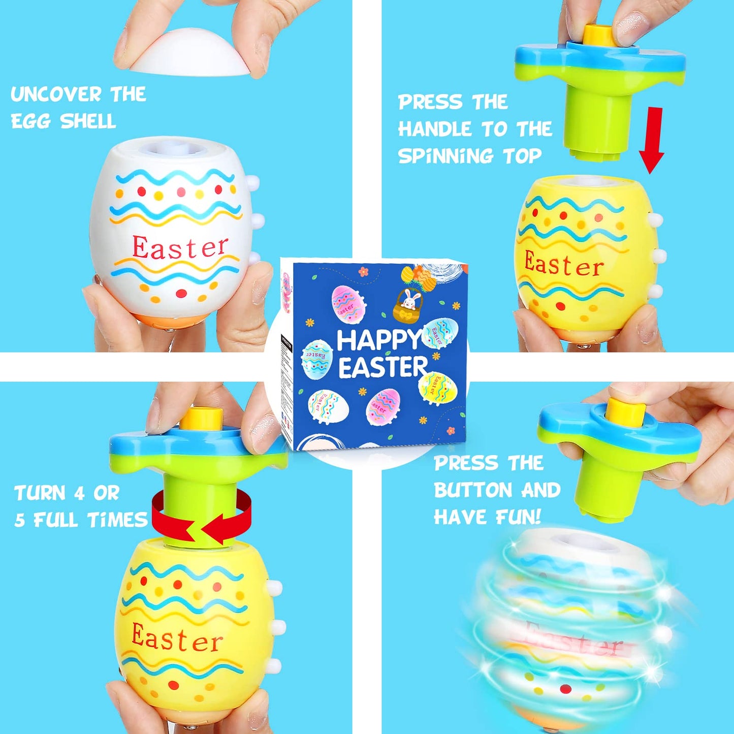 Light Up Easter Eggs Toy Gifts For Kids, 6 Easter Egg Spinning Tops With Flash & Music, Easter Basket Stuffers, Easter Eggs Hunt