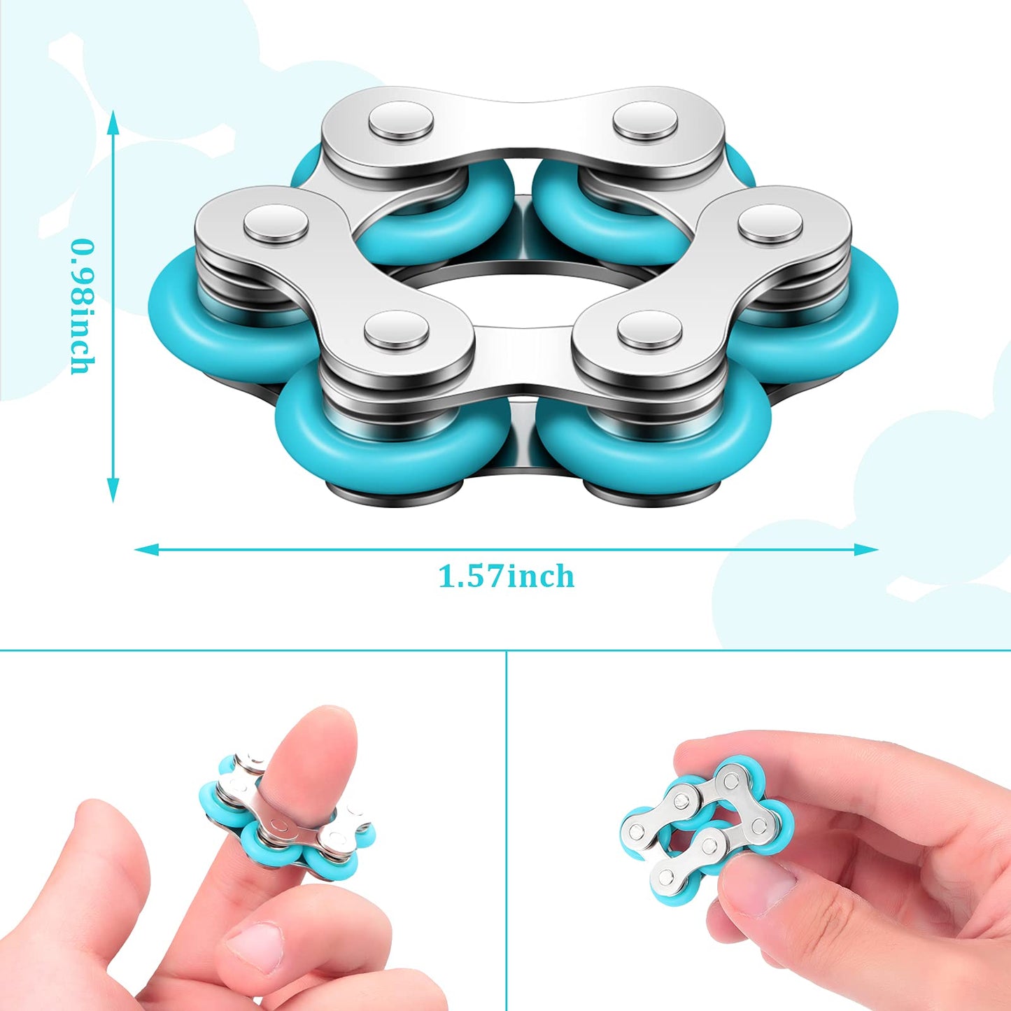 2 Pieces Fidget Toys Flippy Roller Chain, Six Roller Chain Fidget Toys Bike Chain Toys Novelty Stress Relief For Adults Anxiety Autism, Adhd (Dark Blue, Sky Blue)