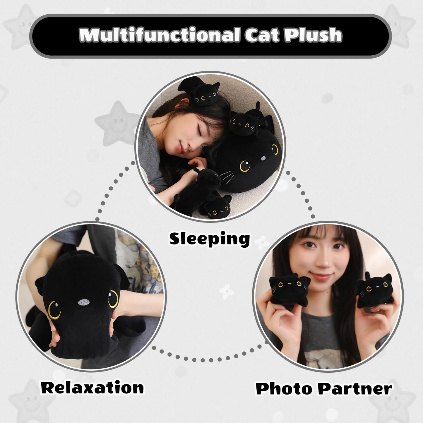 Sqeqe Black Cat Mommy Stuffed Animal With 4 Babies Cat In Her Tummy, Cute Black Cat Plush Toys For Kids, Gifts Ideal For Christm