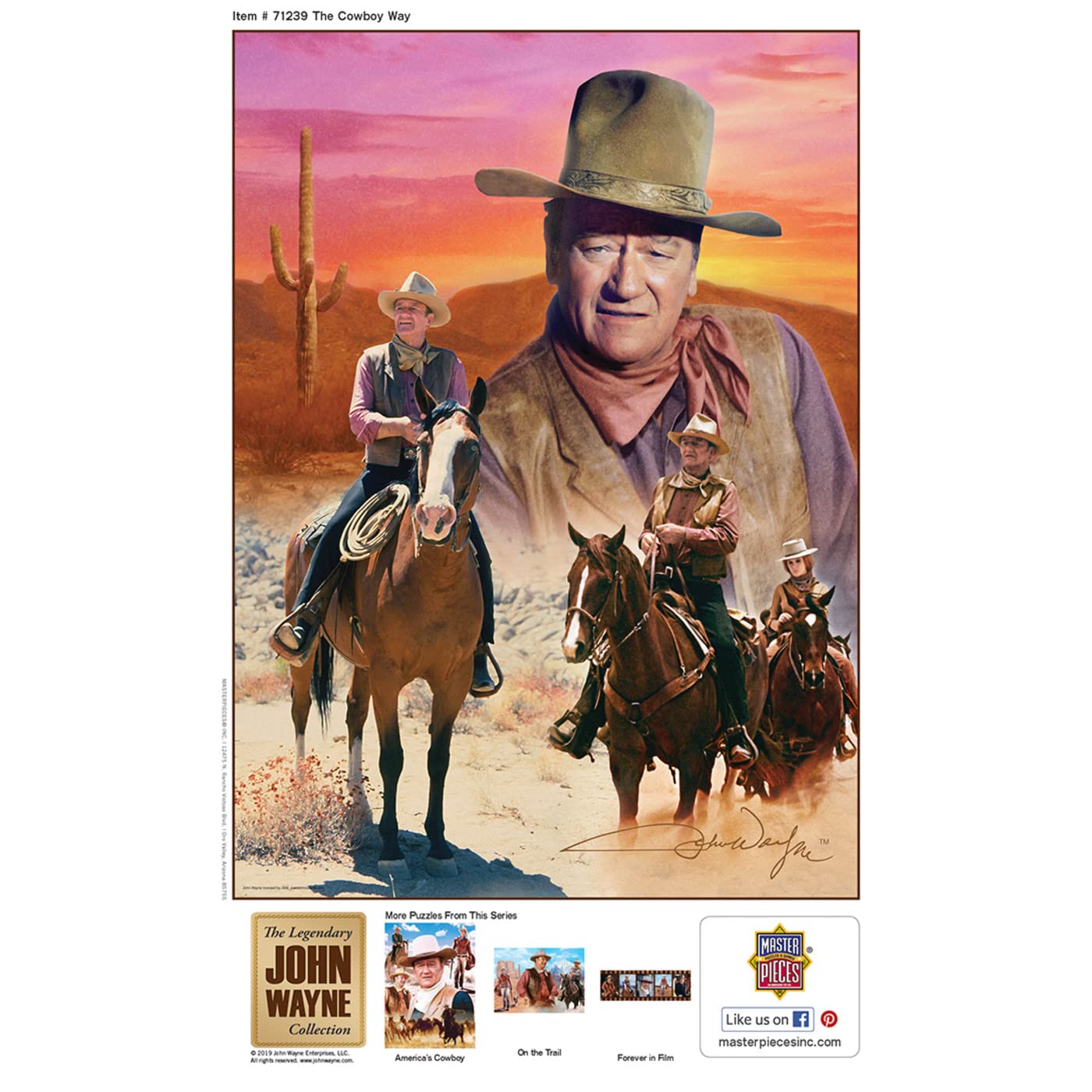 Masterpieces 1000 Piece John Wayne Jigsaw Puzzle For Adults, Family, Or Youth - The Cowboy Way - 19.25''X26.75''