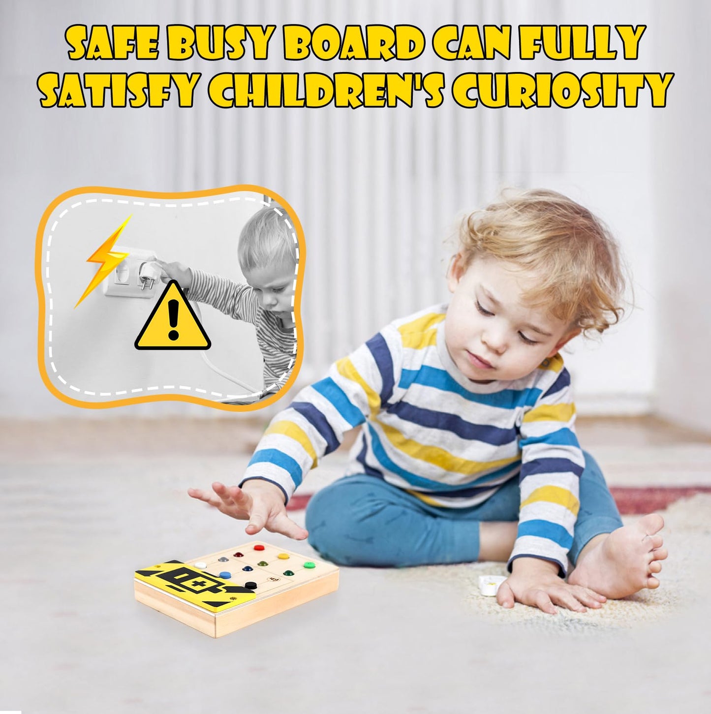 Asweets Montessori Busy Board For Toddler With Music, Soft Silicone Botton, Wooden Busy Board With Led Light Switches,Sensory Autism Toys Baby Travel Toys,Boys Girls Gifts For Birthday Christmas