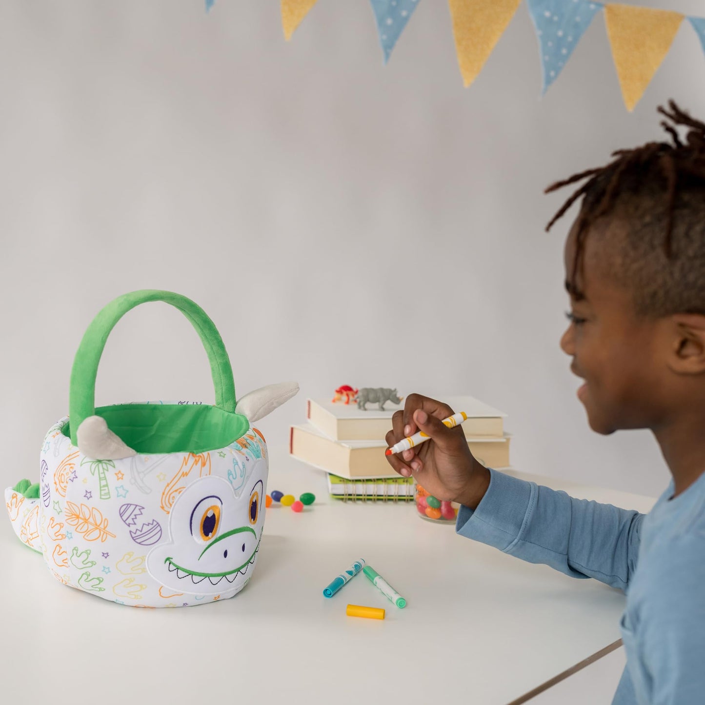 Crayola Color Me Plush, Easter Basket With 3 Ultra-Clean Washable Markers, Green Dinosaur, Creative Fun For Boys And Girls Ages