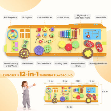 Bluewood School Bus Wall Busy Board Panels, Toddler Learning Activity Center, Montessori Philosophy Sensory, Educational Toys, C