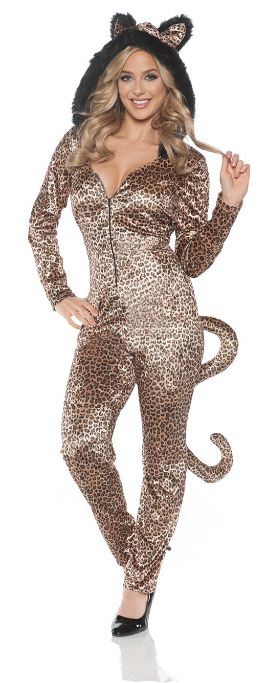 UNDERWRAPS Womens Hooded Leopard Jumpsuit With Tail Costume - Medium
