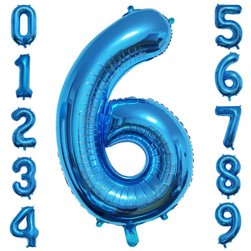 Paticool 40 Inch Blue Number Balloon 6, Large Number Foil Balloons Mylar For Girl Boy Birthday Party Celebration Decorations Sup