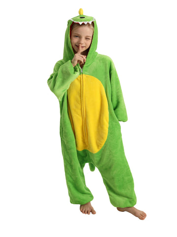 Lonulain Unisex Kids Animal Oneise Pajamas, Boys Girls Flannel Hooded Halloween Cosplay Costume/Homewear/Sleepwear (Dinosaur,3-4