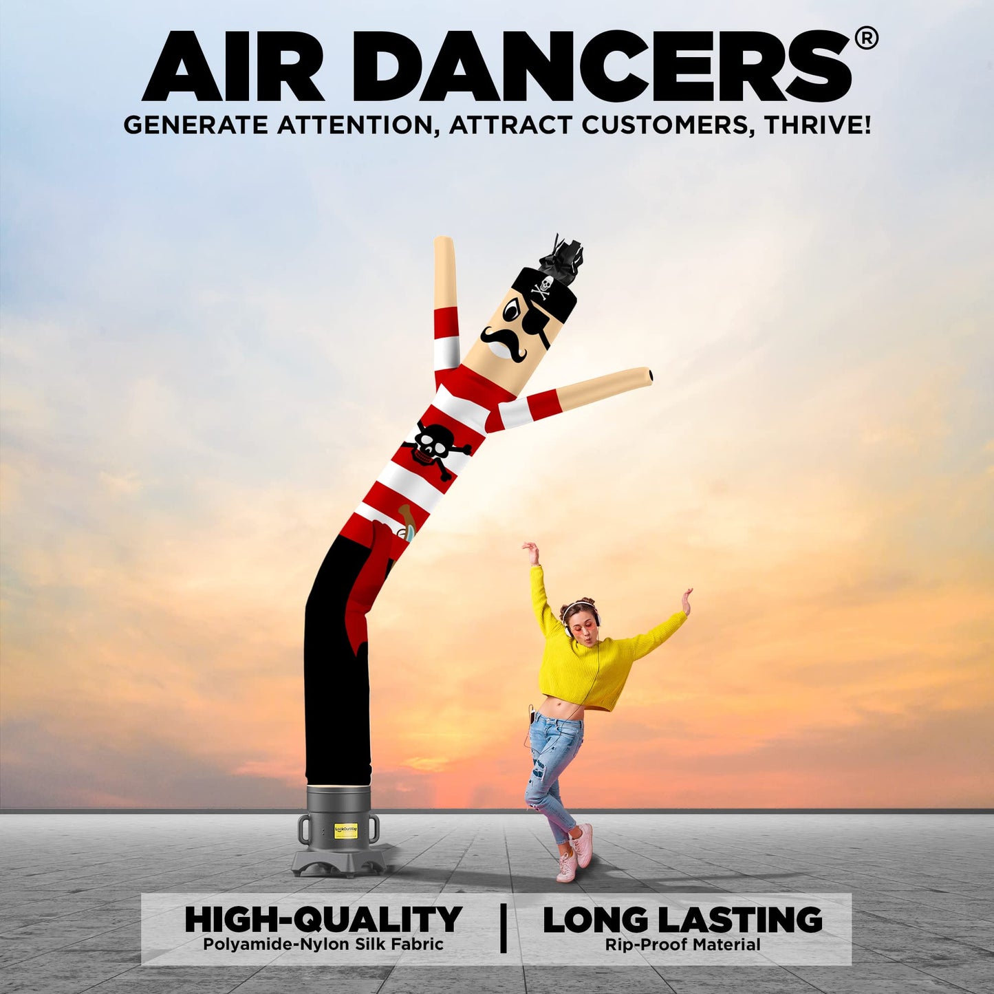 LookOurWay Air Dancers Inflatable Tube Man Attachment - 10 Feet Tall Wacky Waving Inflatable Dancing Tube Guy for Business Promotion (Blower Not Included) - Character Themed - Pirate