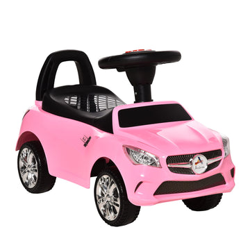 Aosom Kids Ride On Push Car, Foot-To-Floor Walking Sliding Toy Car For Toddler With Working Horn, Music, Headlights And Storage, Pink