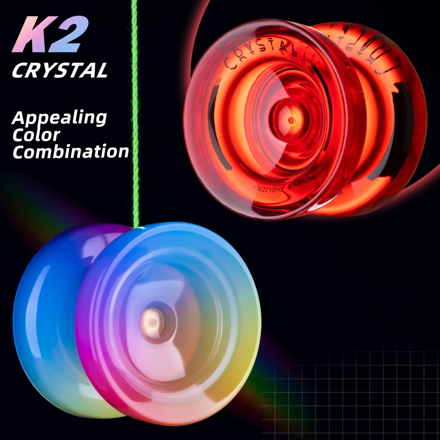 Professional Responsive Yoyo For Kids And Adults Advanced, 2 Pack Dual Purpose Yoyo With Unresponsive Yoyo Bearing + 12 Yo Yo String (Red + Tricolor Gradient)