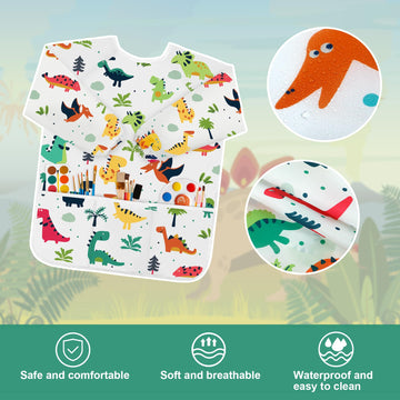 Bassion Smocks For Kids, Toddler Art Smock Artist Painting Aprons Waterproof Long Sleeve With 3 Pockets For Age 2-6 Years
