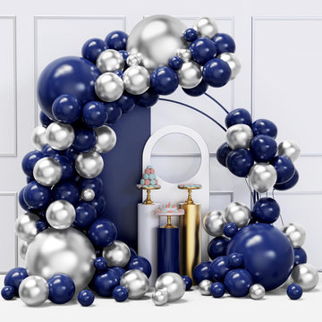 Blue And Silver Balloons Arch Garland Kit, 134Pcs Navy Blue And Silver Balloons With Different Size For Birthday Party Baby Show