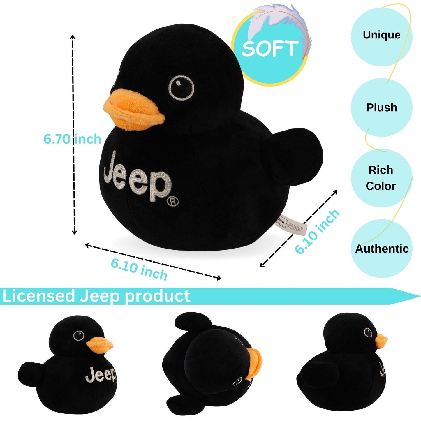 Jeep Stuffed Animal Plush Duck - Black, Small, Polyester - Perfect for Enthusiasts, Model B0CCSV15ZF
