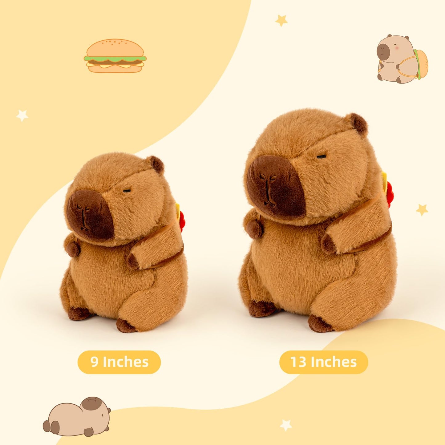 Wanwu World Capybara Plush 9 Inch Capybara Stuffed Animal Cute Stuffed Capybara Toy With Hamburger Backpack Soft Plushies Capyba